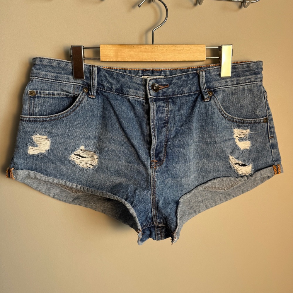Roxy Womens Distressed Denim Cut Off Micro Shorts 31 Blue Low‎ Rise Beach Y2K